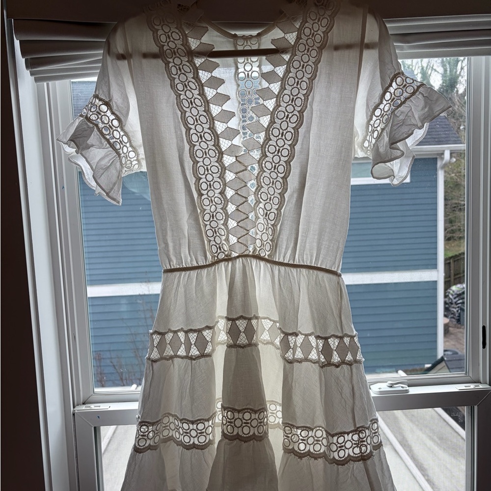 Peixoto Ora White Embroidered Mini Dress- Small - Picture 7 of 9